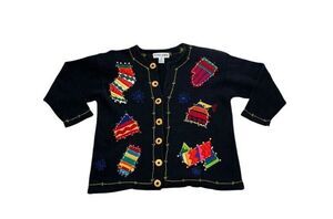 Victoria Jones Women's Size 1X Plus Cardigan Festive Art Sweater Embroidered